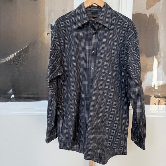 Forsyth of Canada Men's L Grey Check Long Sleeve Button-Up Shirt Business Casual - Picture 1 of 10